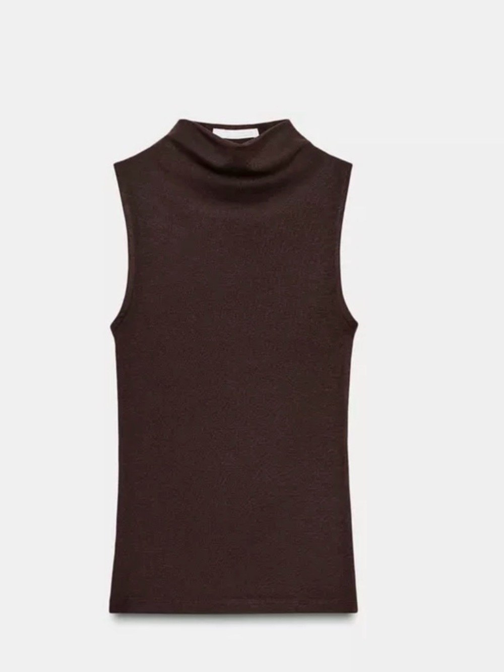 Zara Sleeveless Mock Neck Top in Dark Brown